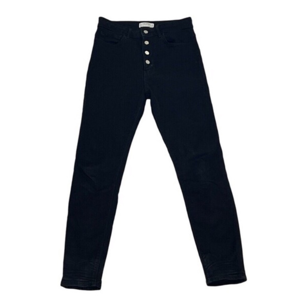Zara Jeans Womens 4 Black‎ Skinny Cut Ankle Button Fly Stretch Denim Pockets